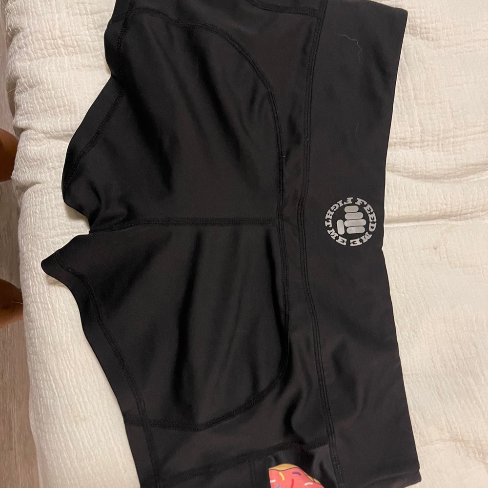 Black workout shorts with donut pocket